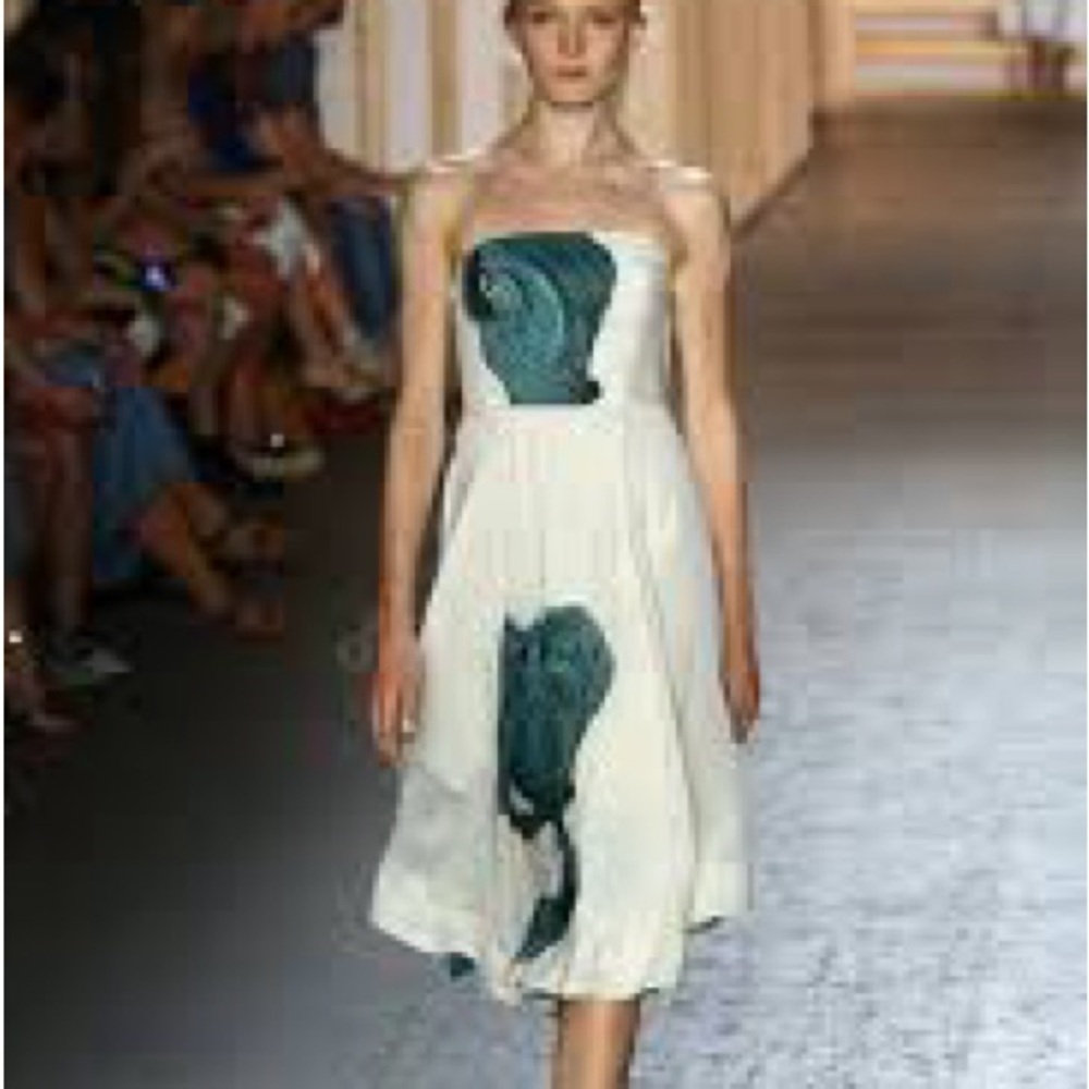 Tibi Midori Strapless Printed Dress Linen Silk Asymmetrical Hem Size 2